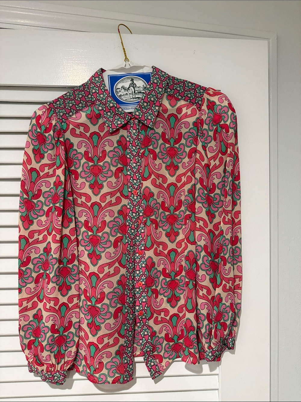 ESQUALO Pink and Green Patterned Button-Up Blouse